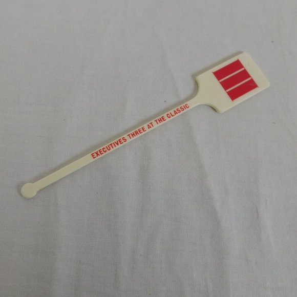 Executives Three at the Classic Set of 5 Swizzle Stir Sticks Off White Red Roman - Picture 6 of 11